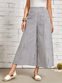 EMERY ROSE Striped Print Slant Pocket Wide Leg Pants