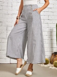 EMERY ROSE Striped Print Slant Pocket Wide Leg Pants