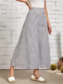EMERY ROSE Striped Print Slant Pocket Wide Leg Pants
