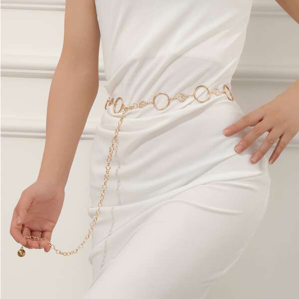 

Rhinestone Decor Waist Chain Belt, Gold