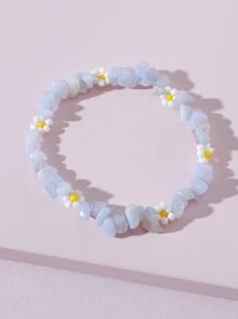 花朵裝飾石頭串珠手環 - 彩色 - 查看 1