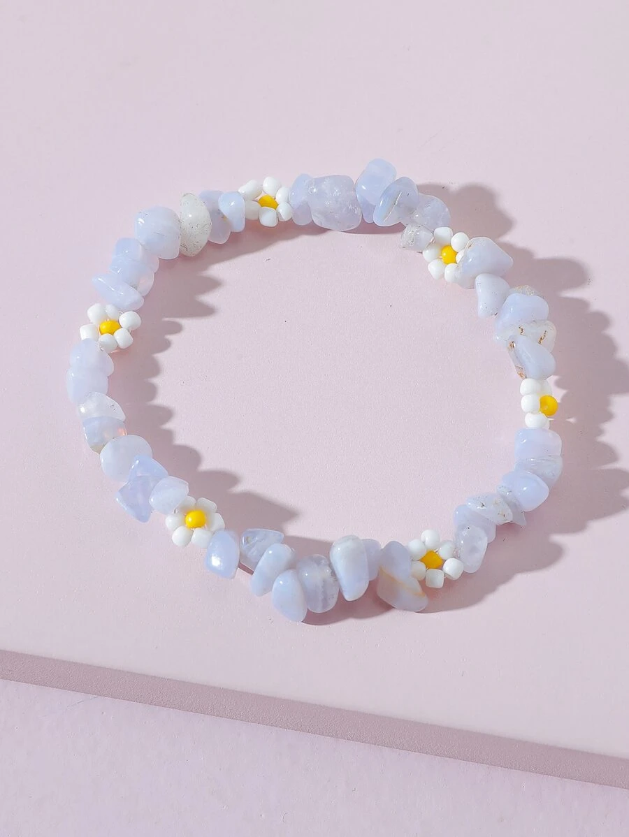 花朵裝飾石頭串珠手環 - 彩色 - 查看 1