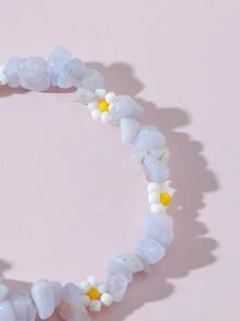 花朵裝飾石頭串珠手環 - 彩色 - 查看 2