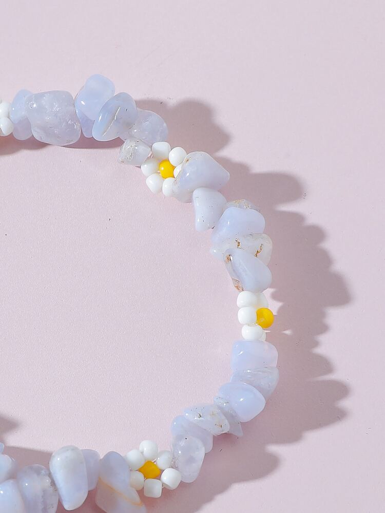 花朵裝飾石頭串珠手環 - 彩色 - 查看 2