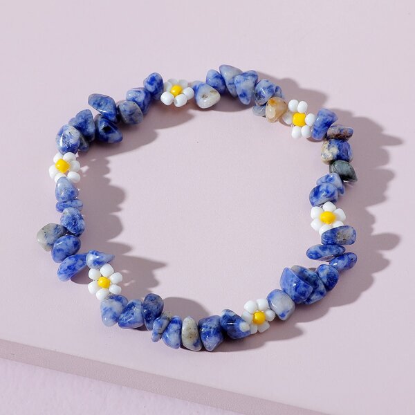 

Flower Decor Stone Beaded Bracelet, Multicolor