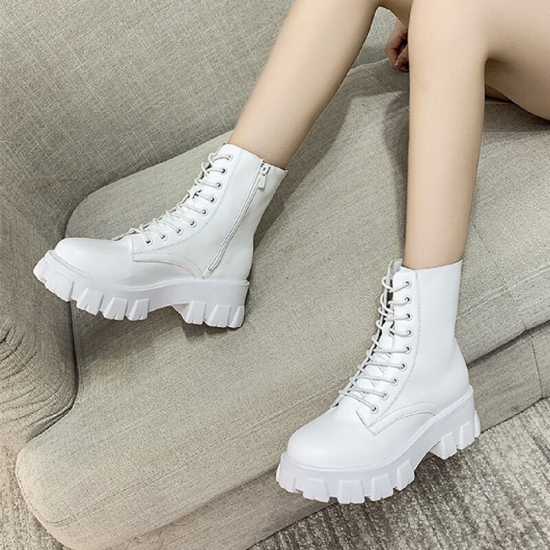 

Minimalist Lace-up Front Boots, White