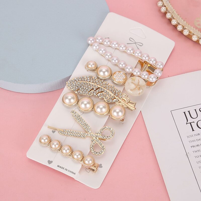 

6pcs Rhinestone & Faux Pearl Decor Hair Clip, Multicolor
