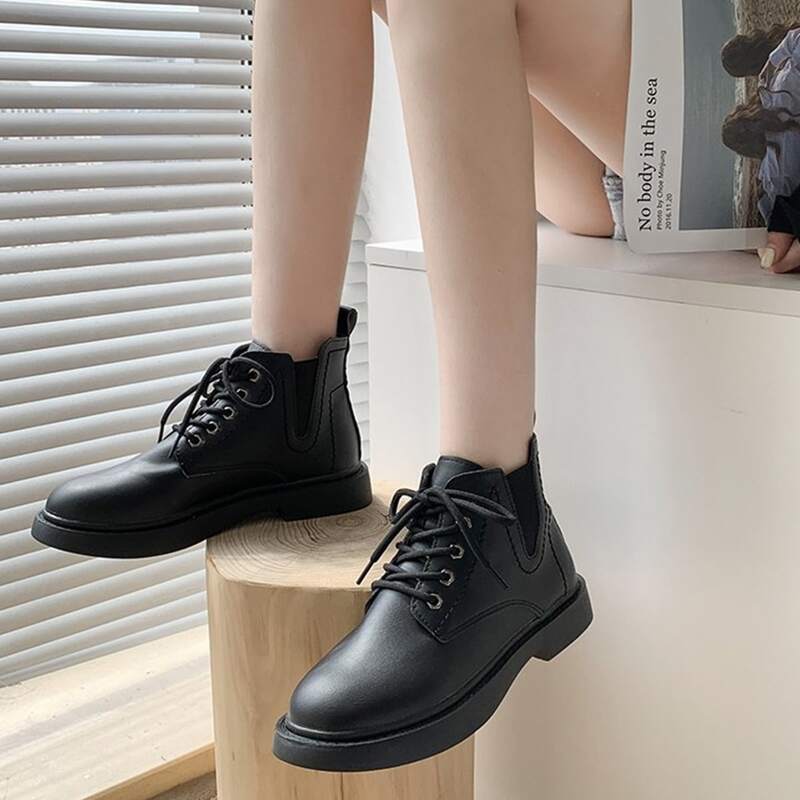 

Lace-up Front Ankle Boots, Black