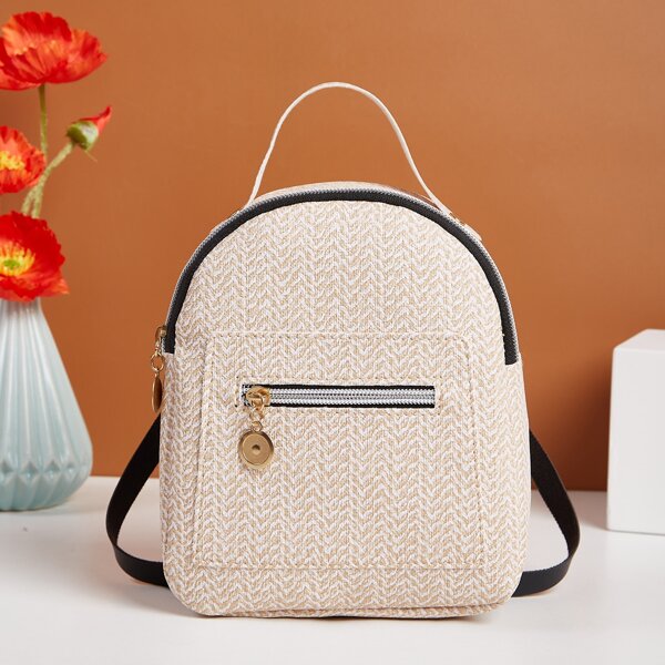 

Minimalist Braided Design Classic Backpack, Beige