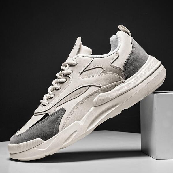 

Men Colorblock Lace Up Front Sneakers, Beige