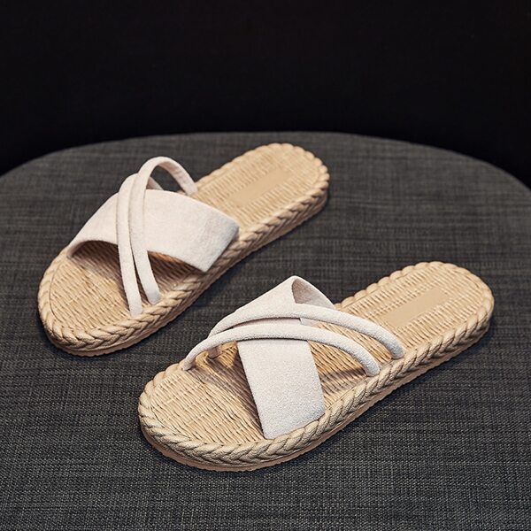 

Suede Criss Cross Slides, Beige