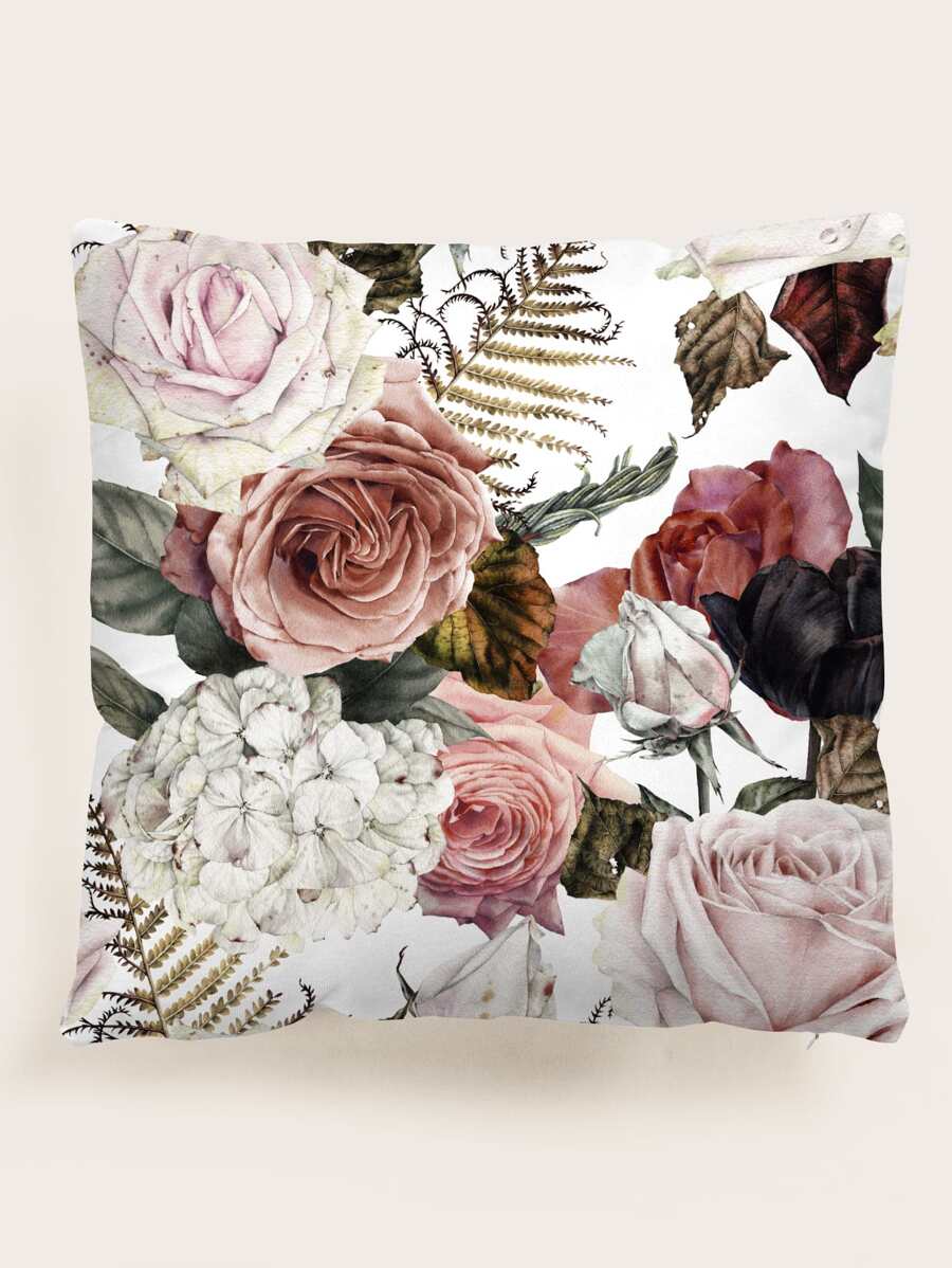1pc Floral Pattern Cushion Cover Without Filler, Modern Flower Print Fabric Decorative Square Cushion Cover For Bed, Sofa - Multicolor - View 1