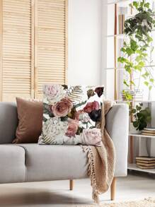 1pc Floral Pattern Cushion Cover Without Filler, Modern Flower Print Fabric Decorative Square Cushion Cover For Bed, Sofa - Multicolor - View 4