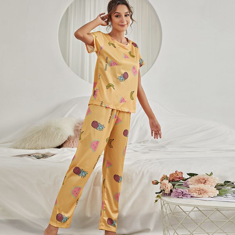 

Fruits Print Pajama Set, Orange