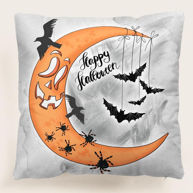 

Halloween Moon Print Cushion Cover Without Filler, Orange