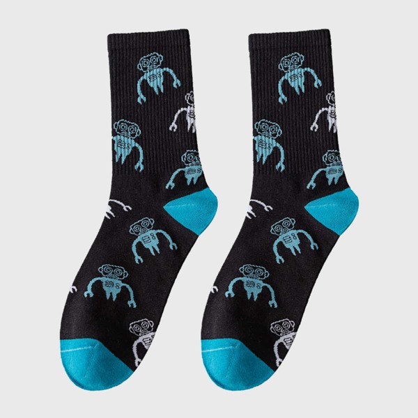 

Men Cartoon Robot Graphic Crew Socks, Multicolor