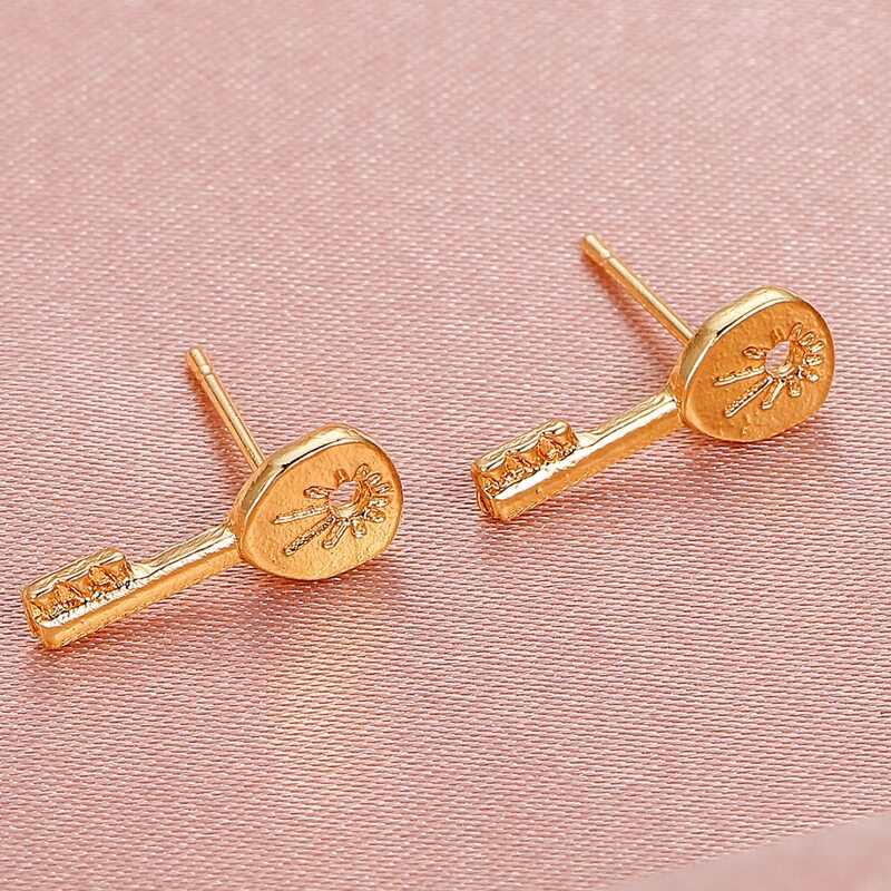 

Key Design Stud Earrings, Gold
