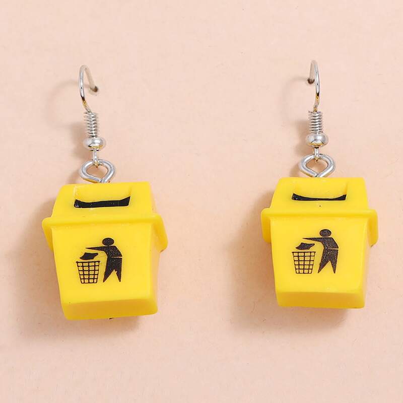 

Garbage Can Charm Earrings, Yellow