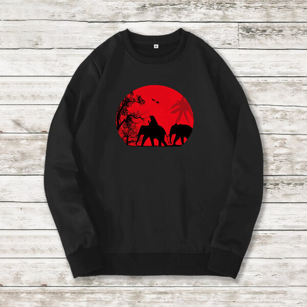 

Men Elephant Print Drop Shoulder Sweatshirt, Black