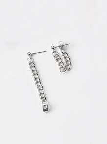 Chain Design Earrings - Silver - View 5