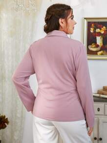 SHEIN LUNE Blazer de cuello esmoquin con cinturón con diseño de solapa - Rosa Pálido - Ver 2