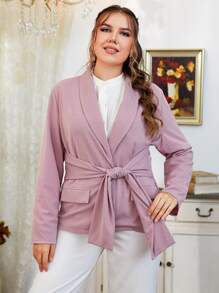 SHEIN LUNE Blazer de cuello esmoquin con cinturón con diseño de solapa - Rosa Pálido - Ver 7