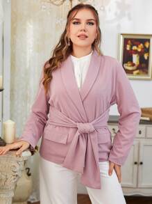 SHEIN LUNE Blazer de cuello esmoquin con cinturón con diseño de solapa - Rosa Pálido - Ver 8