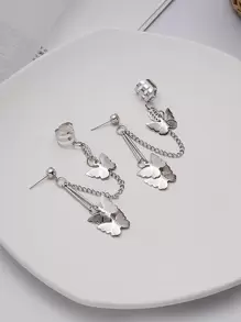 Pendientes con cadena con mariposa - Plateado - Ver 1