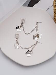 Pendientes con cadena con mariposa - Plateado - Ver 2