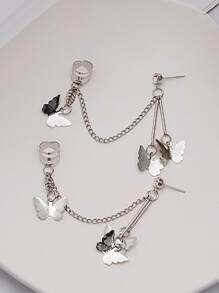 Pendientes con cadena con mariposa - Plateado - Ver 4