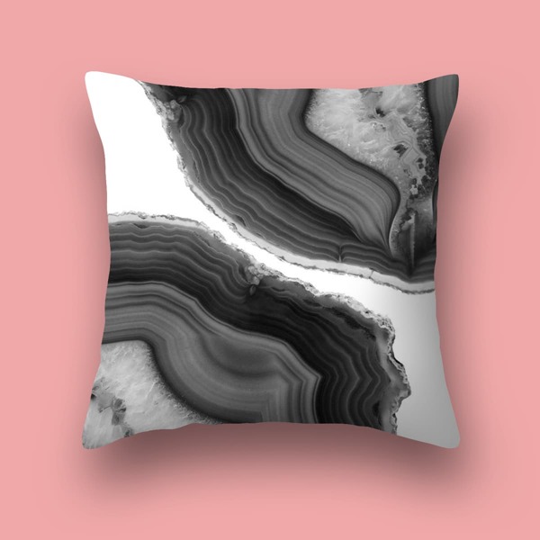 

Marble Pattern Cushion Cover Without Filler, Black and white