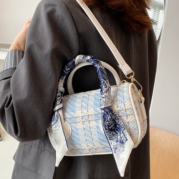 

Twilly Scarf Decor Baguette Bag, Blue