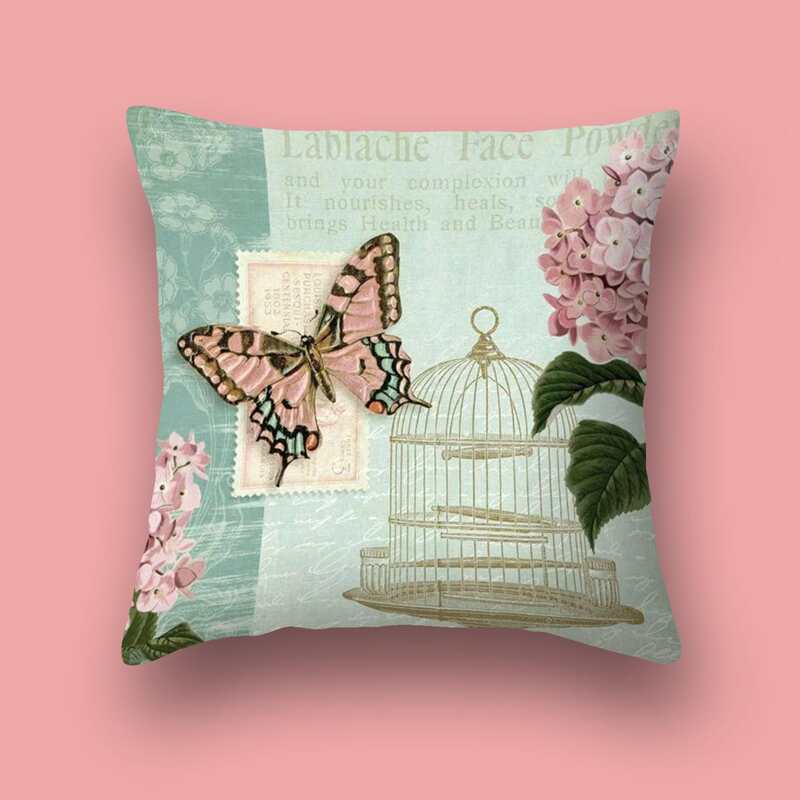 

Butterfly & Flower Print Cushion Cover Without Filler, Multicolor