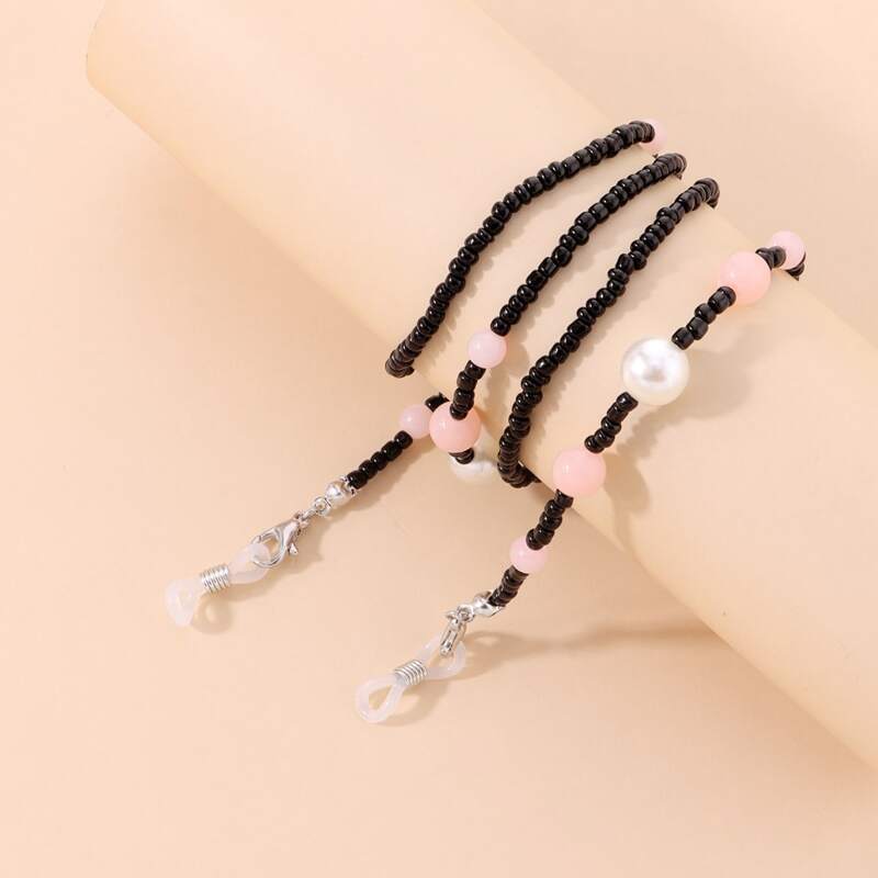 

Faux Pearl Beaded Glasses Chain, Black