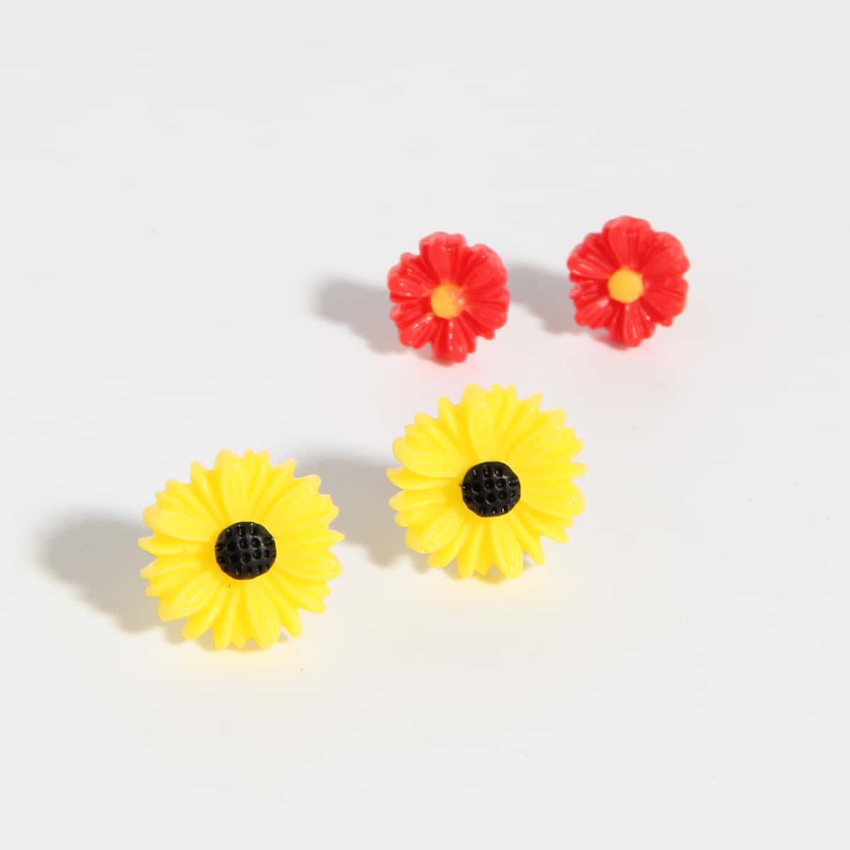 

3pairs Flower Stud Earrings, Multicolor