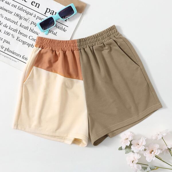 

Cut And Sew Elastic Waist Shorts, Multicolor