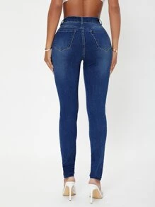 SHEIN SXY 曲線高腰緊身牛仔褲 - 中等水洗藍 - 查看 2