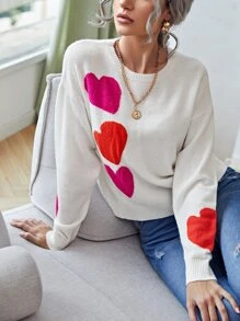SHEIN Heart Pattern Jumper - White - View 1