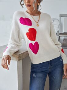SHEIN Heart Pattern Jumper - White - View 3