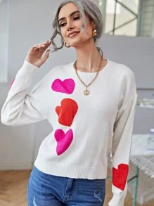 SHEIN Heart Pattern Jumper - White - View 5