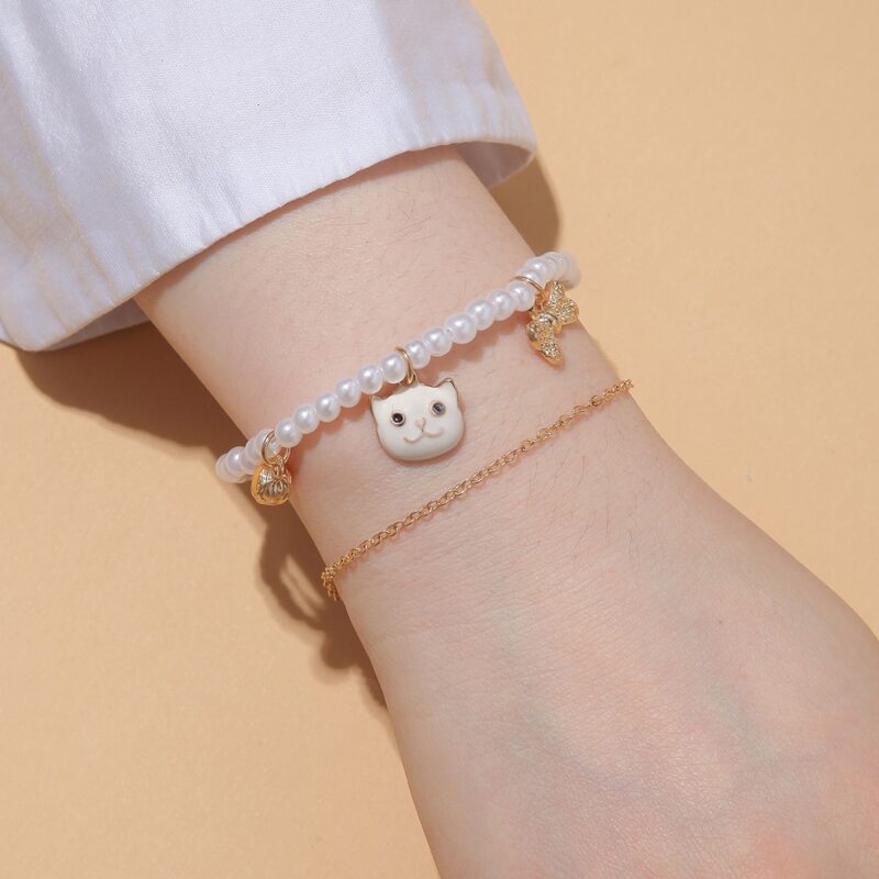 

Faux Pearl Beaded Layered Bracelet, White