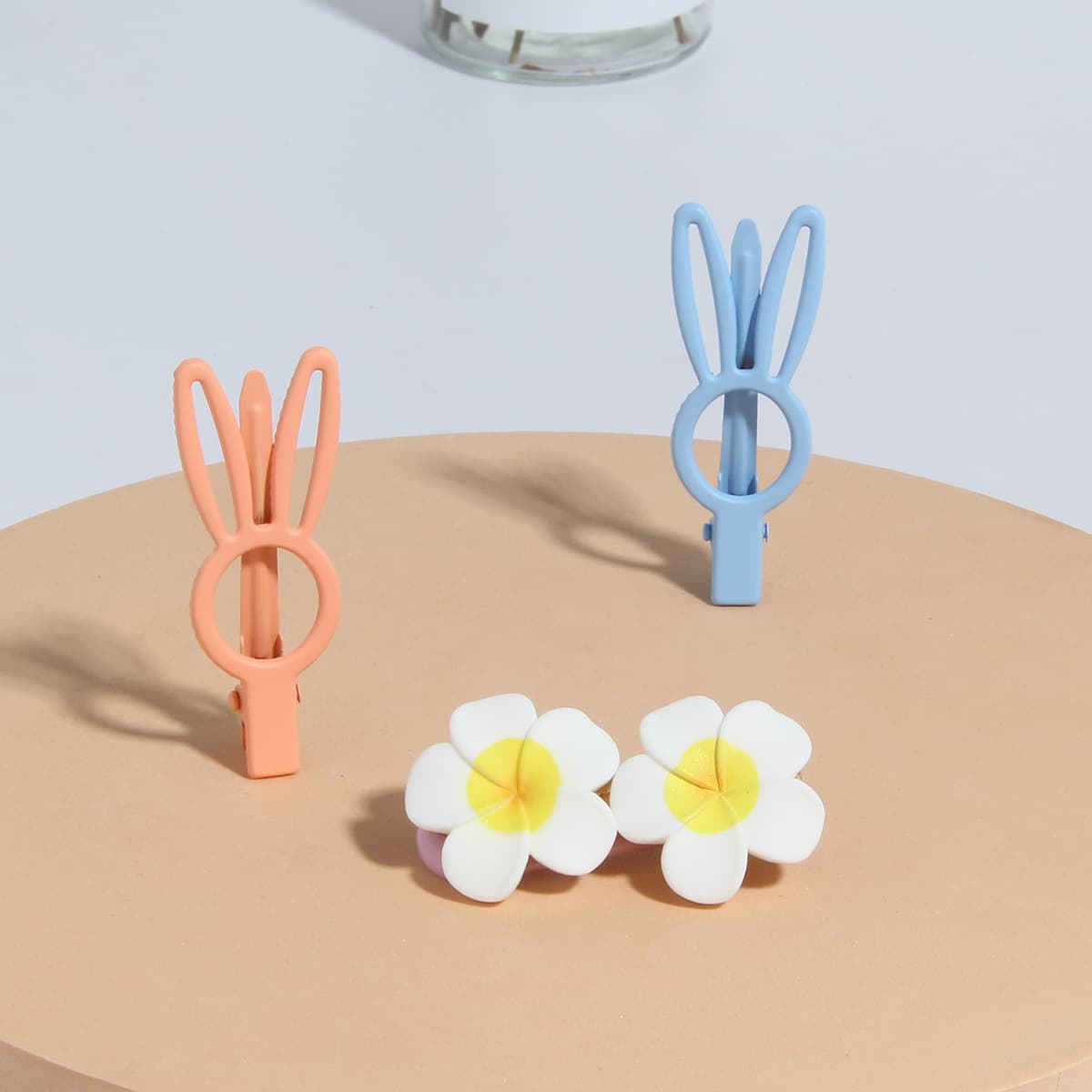 

3pcs Rabbit & Flower Shaped Hair Clip, Multicolor