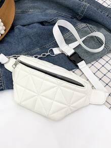 衍縫鏈條腰包 - 米色 - 查看 2