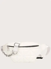 衍縫鏈條腰包 - 米色 - 查看 4