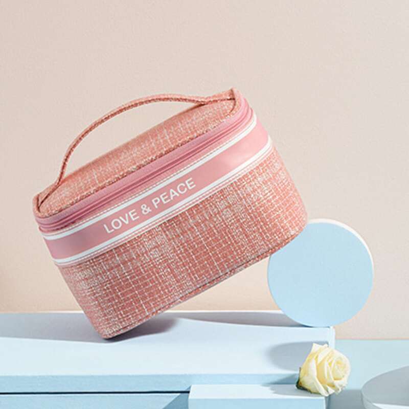

1pc Letter Graphic Square Makeup Bag, Pink