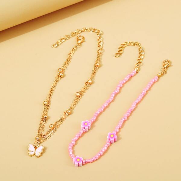 

2pcs Butterfly Charm Bracelet, Multicolor