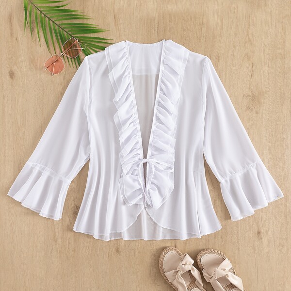 

Ruffle Trim Kimono Without Bikini, White