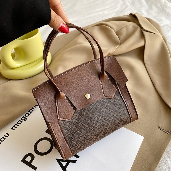 

Graphic Print Satchel Bag, Coffee brown
