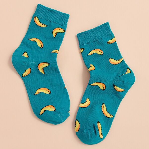 

Banana Print Crew Socks, Blue