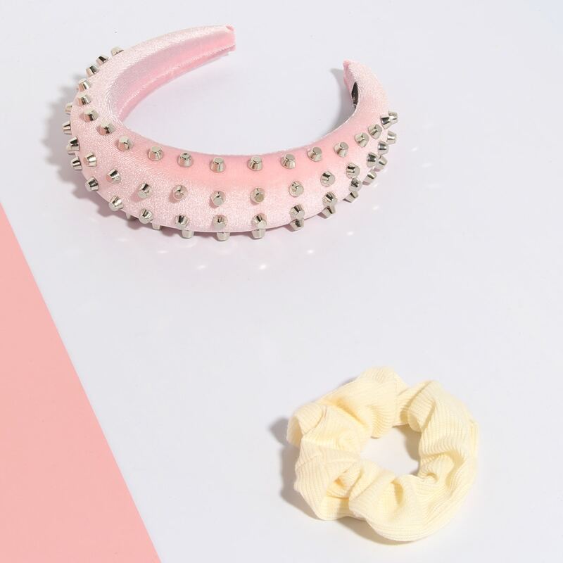 

1pc Studded Decor Headband & 1pc Scrunchie, Pink
